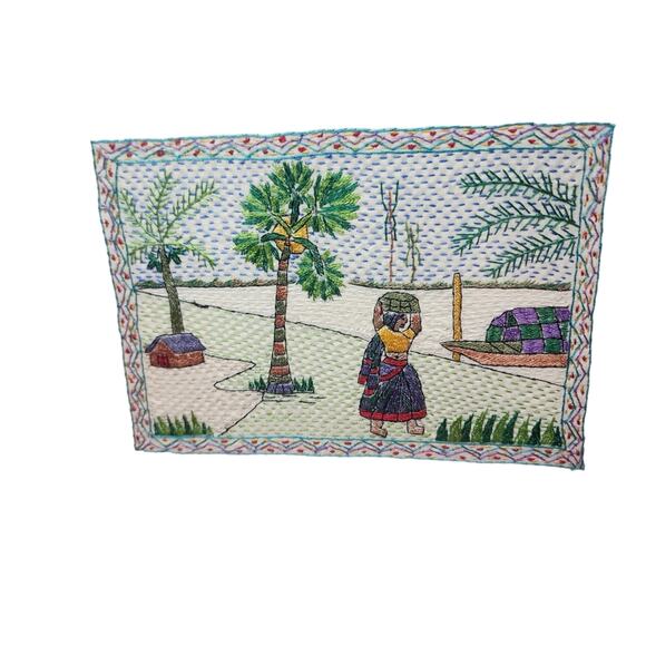 Hand Embroidered AARONG BANGLADESH Framed Art Work Set of 4 - Picture 4 of 8